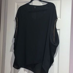 Black blouse with gold chain sleeve detail